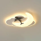 Contemporary Creative Astronaut Airplane Rotational Molding Iron LED Flush Mount Ceiling Light For Bedroom