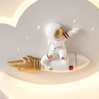 Contemporary Creative Astronaut Airplane Rotational Molding Iron LED Flush Mount Ceiling Light For Bedroom