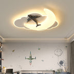 Contemporary Creative Astronaut Airplane Rotational Molding Iron LED Flush Mount Ceiling Light For Bedroom