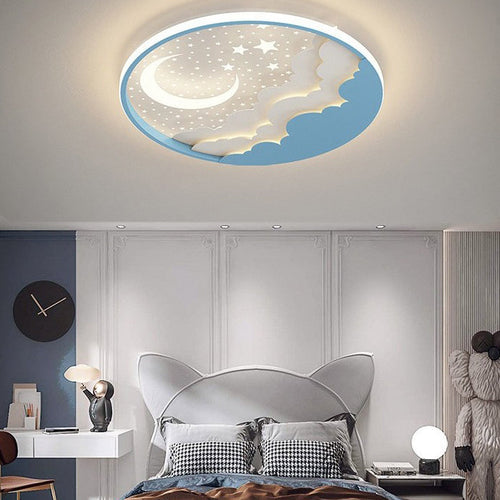 Contemporary Creative Stars Moon Iron Acrylic LED Flush Mount Ceiling Light For Bedroom