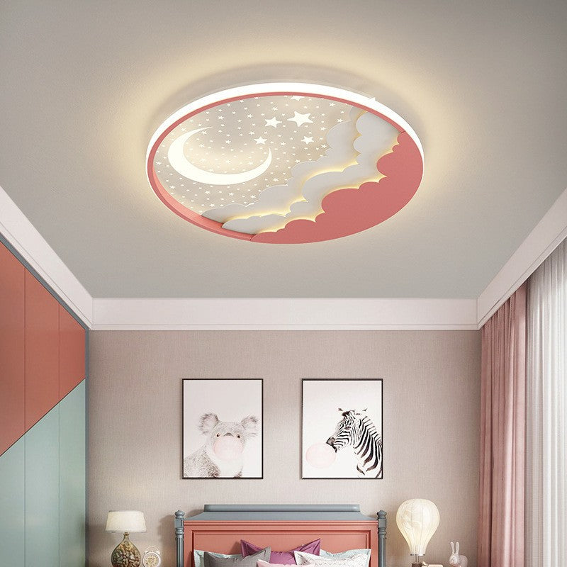 Contemporary Creative Stars Moon Iron Acrylic LED Flush Mount Ceiling Light For Bedroom