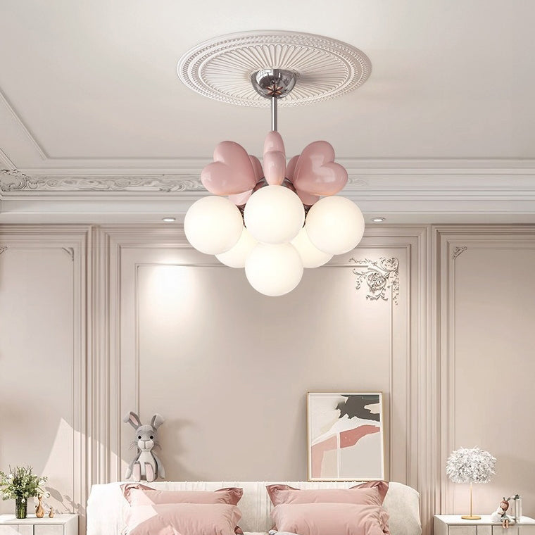 Contemporary Nordic Cream Heart Shape Resin Metal Pe 4/6 - Light Chandelier for Living Room BulbSquare