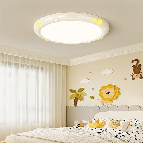 Modern Simplicity Stars Moon Round Iron ABS Resin LED Flush Mount Ceiling Light For Bedroom