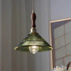 Contemporary Retro Stripe Hat Shape Brass Walnut Glass 1 - Light Pendant Light for Dining Room