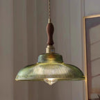 Contemporary Retro Stripe Hat Shape Brass Walnut Glass 1 - Light Pendant Light for Dining Room