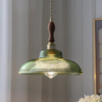 Contemporary Retro Stripe Hat Shape Brass Walnut Glass 1 - Light Pendant Light for Dining Room