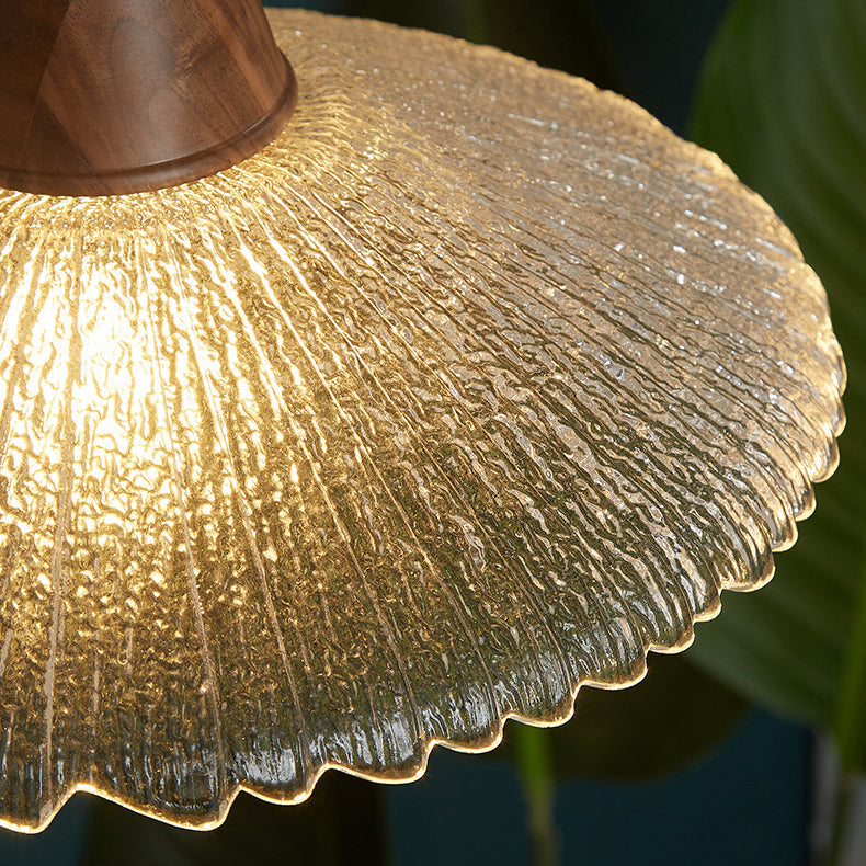 Traditional Japanese Cone Hat Brass Walnut Glass 1 - Light Pendant Light for Dining Room