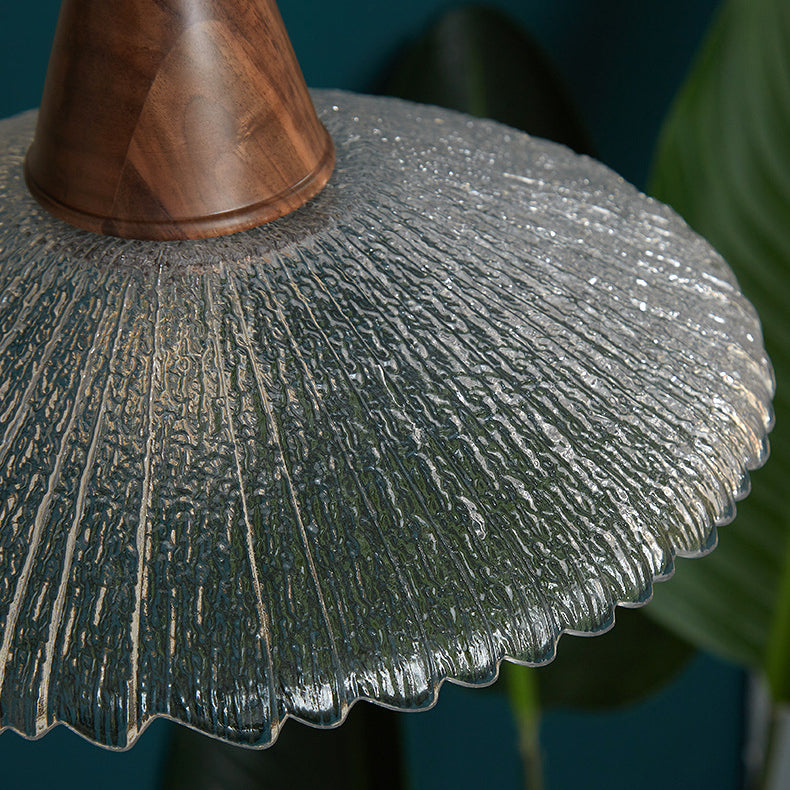 Traditional Japanese Cone Hat Brass Walnut Glass 1 - Light Pendant Light for Dining Room