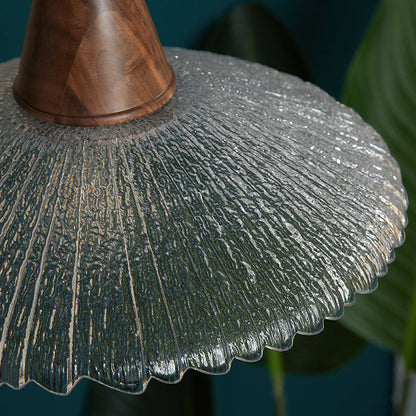 Traditional Japanese Cone Hat Brass Walnut Glass 1 - Light Pendant Light for Dining Room