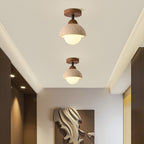 Traditional Japanese Round Yellow Travertine Glass Solid Wood 1 - Light Semi-flush Mount Ceiling Light for Hallways
