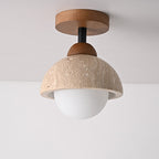 Traditional Japanese Round Yellow Travertine Glass Solid Wood 1 - Light Semi-flush Mount Ceiling Light for Hallways
