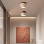 Traditional Japanese Round Yellow Travertine Glass Solid Wood 1 - Light Semi-flush Mount Ceiling Light for Hallways