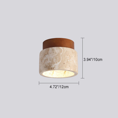Traditional Japanese Round Yellow Travertine Glass Solid Wood 1 - Light Semi-flush Mount Ceiling Light for Hallways