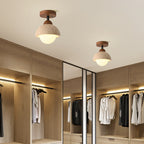 Traditional Japanese Round Yellow Travertine Glass Solid Wood 1 - Light Semi-flush Mount Ceiling Light for Hallways