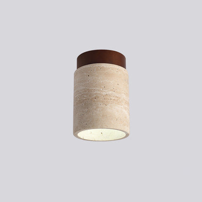 Traditional Japanese Round Yellow Travertine Glass Solid Wood 1 - Light Semi-flush Mount Ceiling Light for Hallways