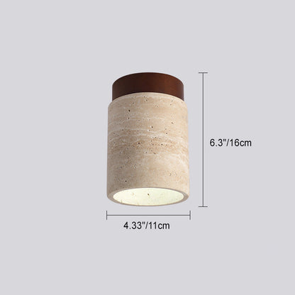 Traditional Japanese Round Yellow Travertine Glass Solid Wood 1 - Light Semi-flush Mount Ceiling Light for Hallways