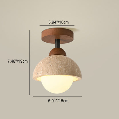 Traditional Japanese Round Yellow Travertine Glass Solid Wood 1 - Light Semi-flush Mount Ceiling Light for Hallways