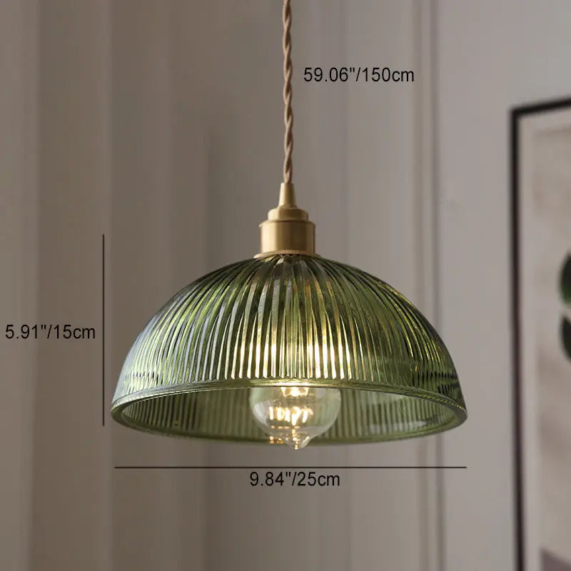 Contemporary Nordic Hat Shape Stripe Glass Brass 1 - Light Pendant Light for Living Room Lumendat