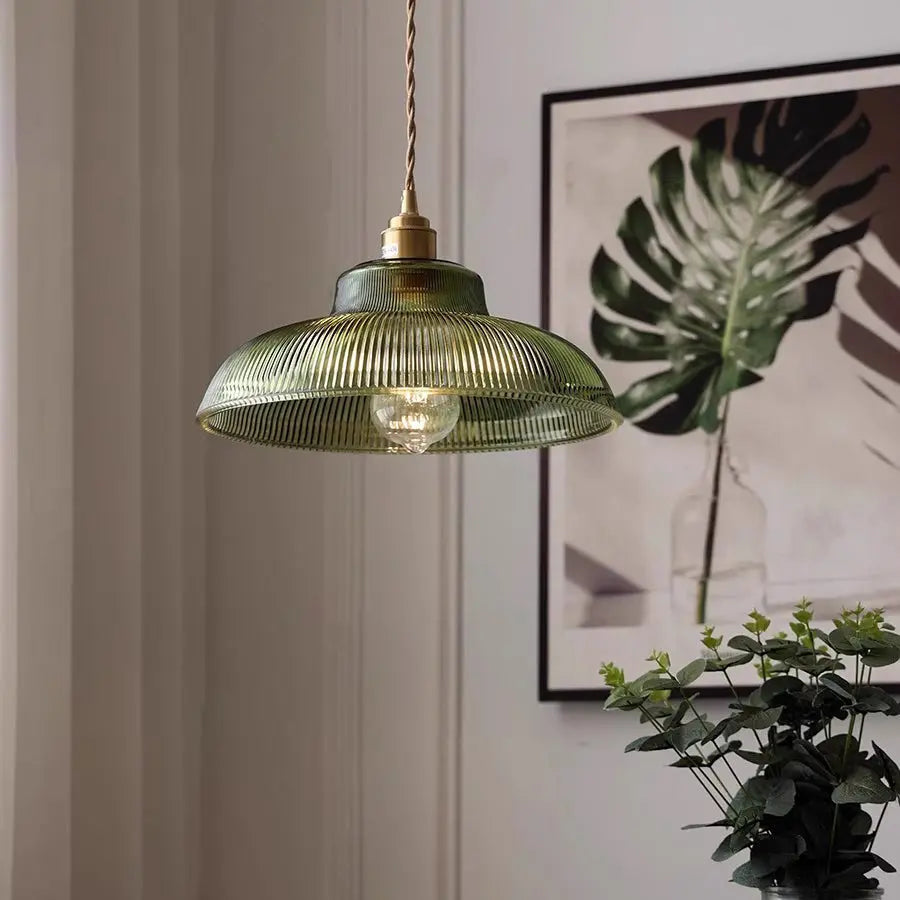 Contemporary Nordic Hat Shape Stripe Glass Brass 1 - Light Pendant Light for Living Room modern luxury lighting fixture