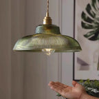 Contemporary Nordic Hat Shape Stripe Glass Brass 1 - Light Pendant Light for Living Room Lumendat