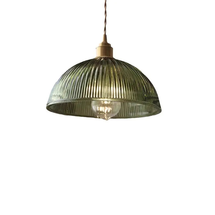Contemporary Nordic Hat Shape Stripe Glass Brass 1 - Light Pendant Light for Living Room Lumendat