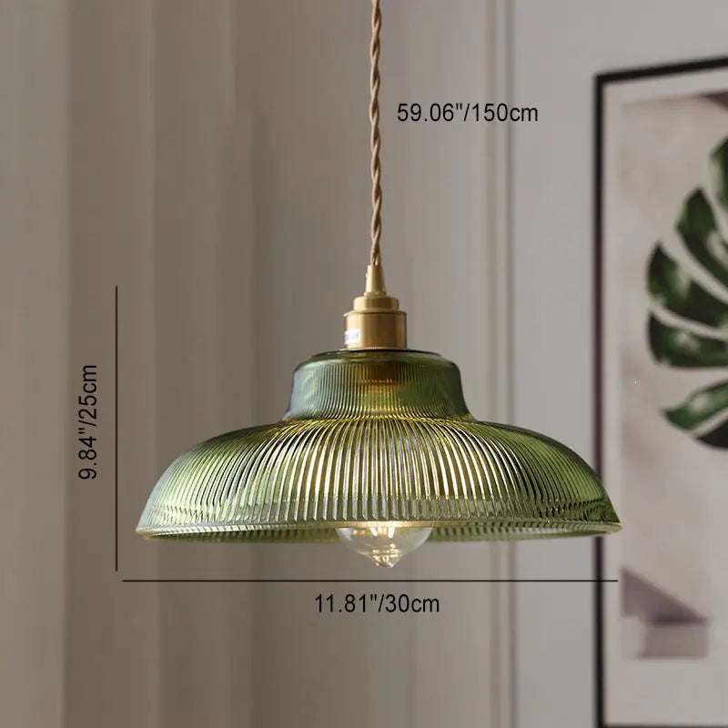 Contemporary Nordic Hat Shape Stripe Glass Brass 1 - Light Pendant Light for Living Room Lumendat