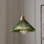 Contemporary Nordic Hat Shape Stripe Glass Brass 1 - Light Pendant Light for Living Room Lumendat