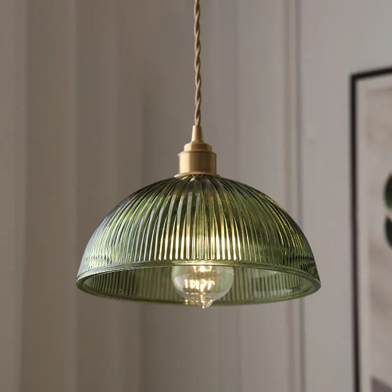 Contemporary Nordic Hat Shape Stripe Glass Brass 1 - Light Pendant Light for Living Room Lumendat