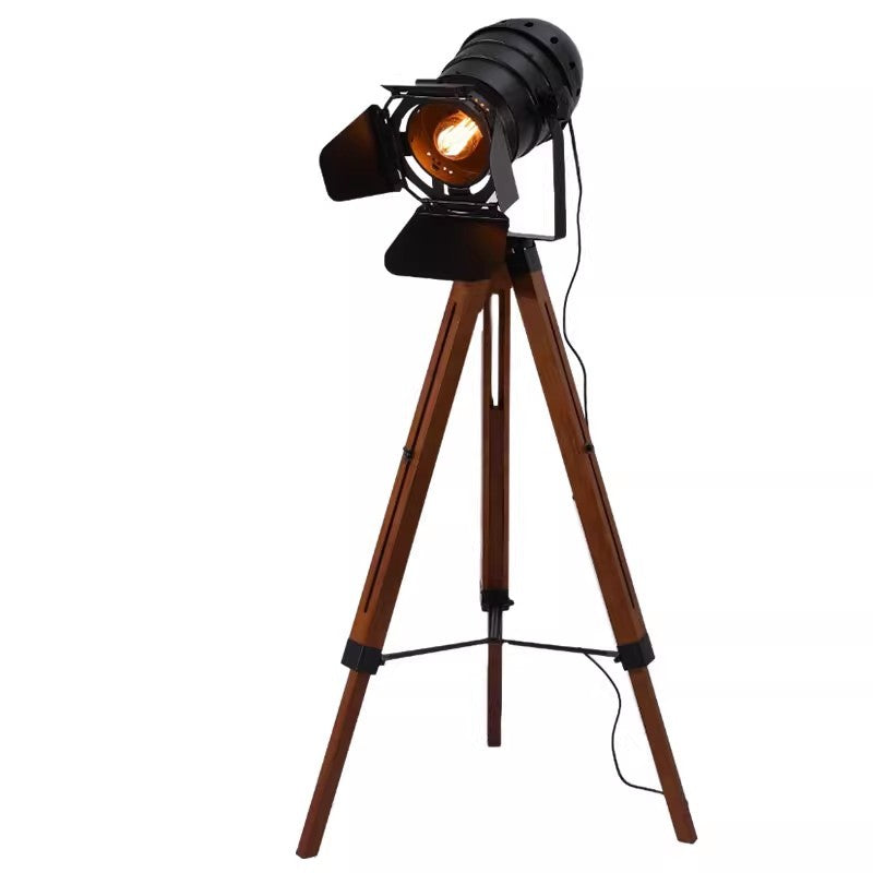 Contemporary Creative Camera Iron Wood 1 - Light Standing Floor Lamp For Living Room Lumendat