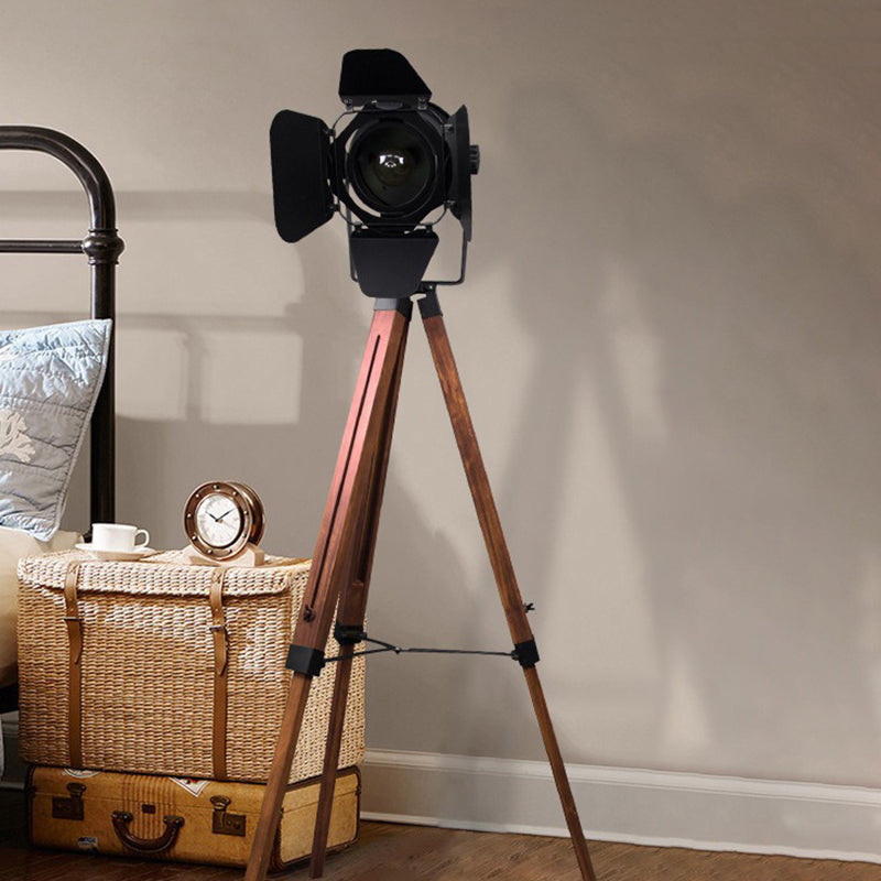 Contemporary Creative Camera Iron Wood 1 - Light Standing Floor Lamp For Living Room Lumendat
