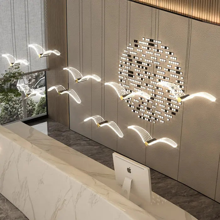 Contemporary Creative Seagull Iron Acrylic LED Pendant Light for Dining Room Lumendat