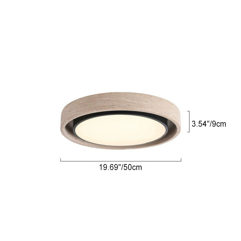 Traditional Rustic Round Iron Yellow Travertine Acrylic LED Flush Mount Ceiling Light For Bedroom