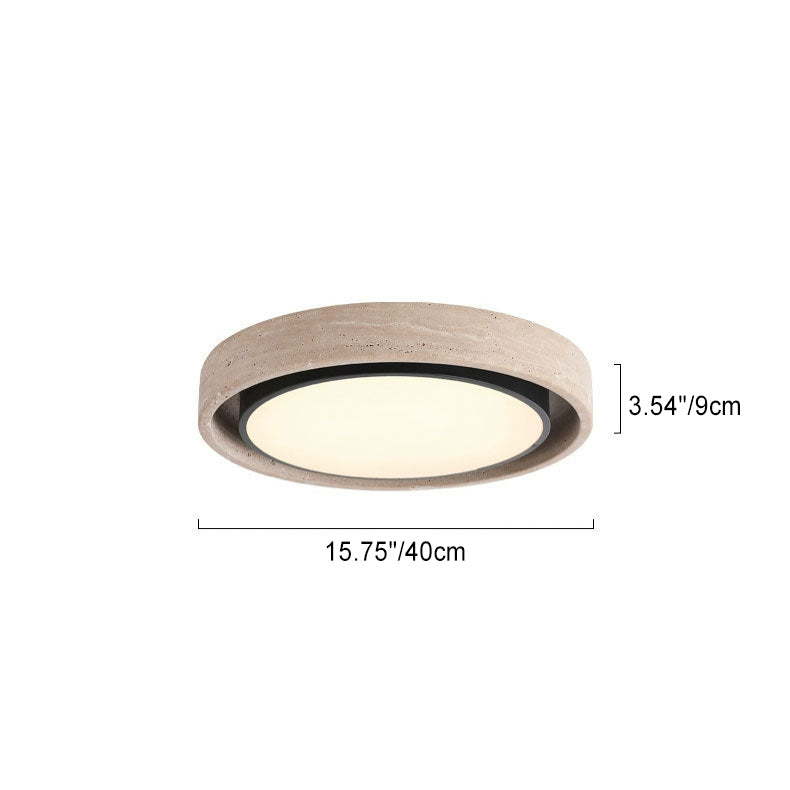 Traditional Rustic Round Iron Yellow Travertine Acrylic LED Flush Mount Ceiling Light For Bedroom
