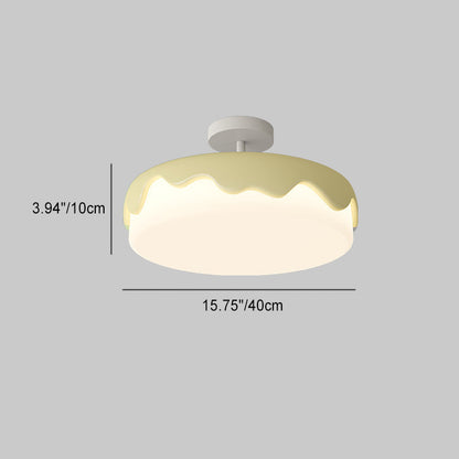 Contemporary Nordic Cake Shape Dome Resin Acrylic LED Semi-Flush Mount Ceiling Light For Bedroom