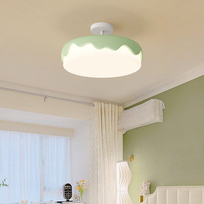 Contemporary Nordic Cake Shape Dome Resin Acrylic LED Semi-Flush Mount Ceiling Light For Bedroom