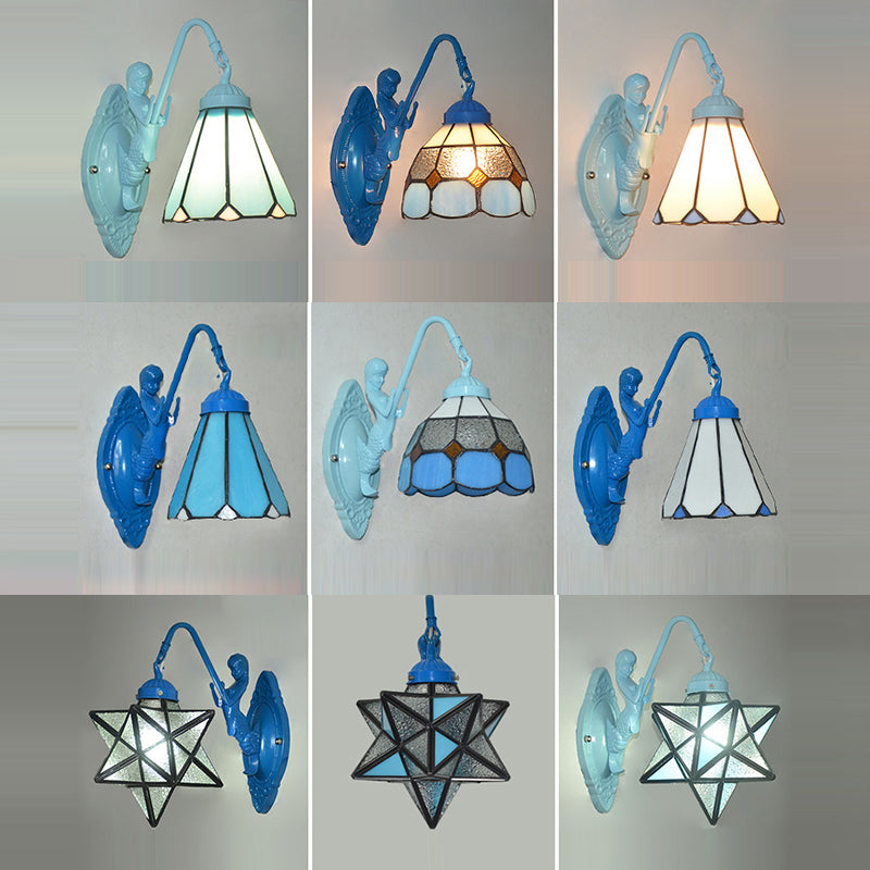 Traditional Tiffany Hardware Glass Pattern 1 - Light Wall Sconce Lamp For Bedroom