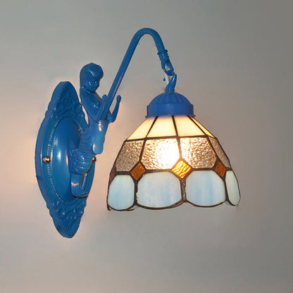 Traditional Tiffany Hardware Glass Pattern 1 - Light Wall Sconce Lamp For Bedroom