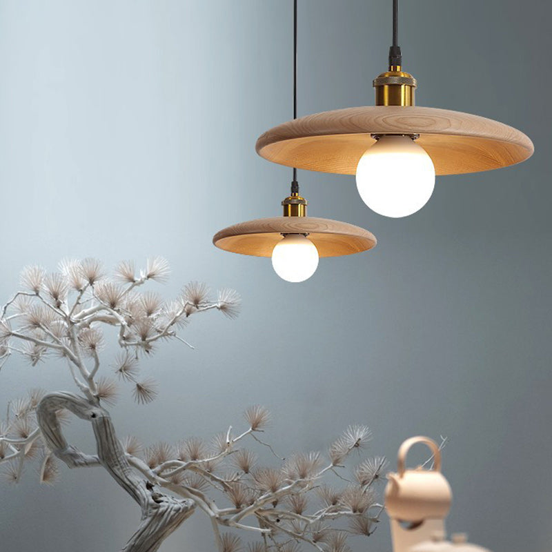 Traditional Chinese Umbrella Aluminum Solid Wood 1 - Light Pendant Light for Dining Room BulbSquare