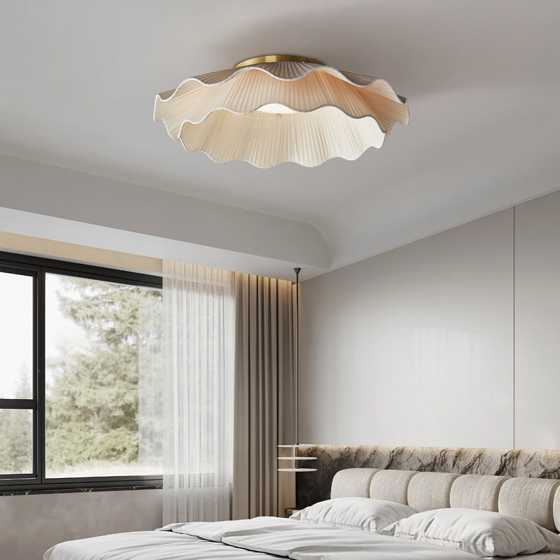 Contemporary Nordic Stripe Cloud Copper Hardware Fabric LED Flush Mount Ceiling Light For Bedroom