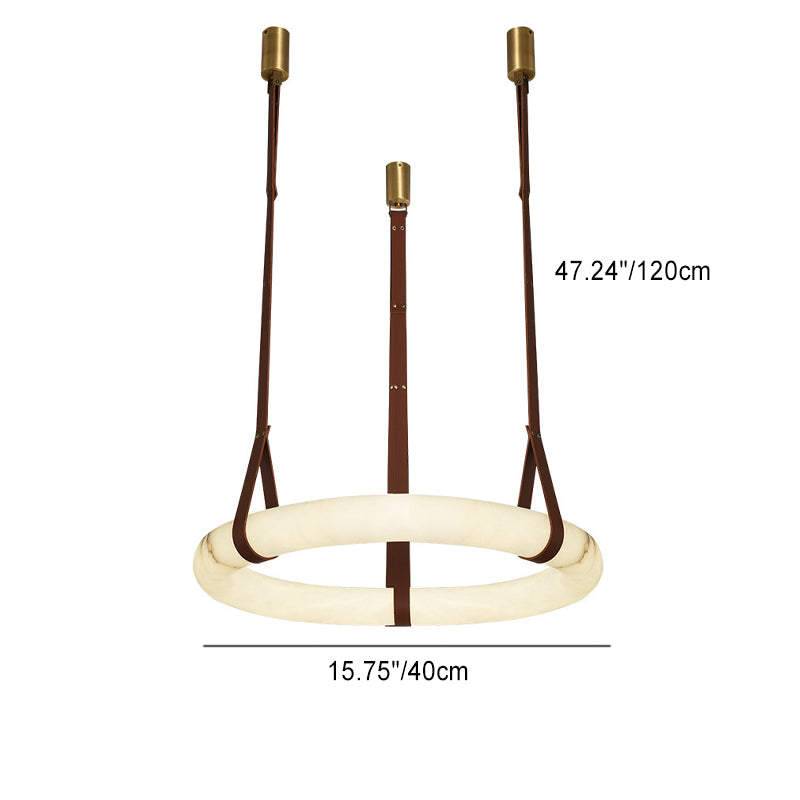 Contemporary Nordic Round Leather Copper Imitation Marble LED Chandelier for Living Room BulbSquare