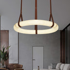 Contemporary Nordic Round Leather Copper Imitation Marble LED Chandelier for Living Room BulbSquare