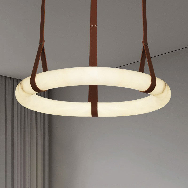 Contemporary Nordic Round Leather Copper Imitation Marble LED Chandelier for Living Room BulbSquare
