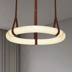 Contemporary Nordic Round Leather Copper Imitation Marble LED Chandelier for Living Room BulbSquare