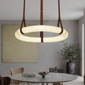 Contemporary Nordic Round Leather Copper Imitation Marble LED Chandelier for Living Room BulbSquare