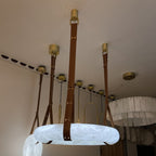 Contemporary Nordic Round Leather Copper Imitation Marble LED Chandelier for Living Room BulbSquare
