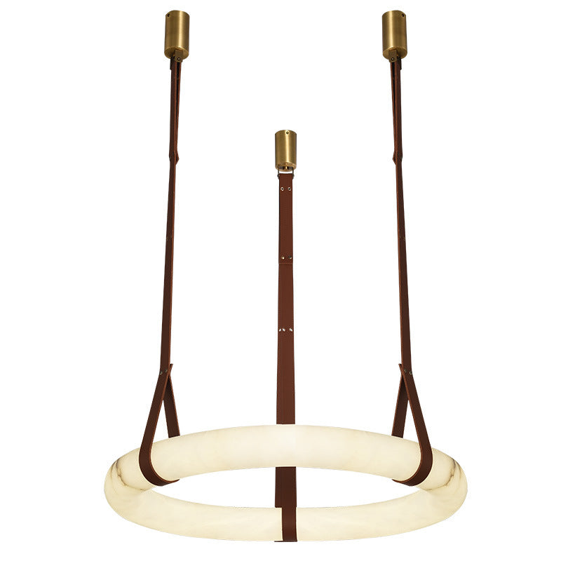 Contemporary Nordic Round Leather Copper Imitation Marble LED Chandelier for Living Room BulbSquare