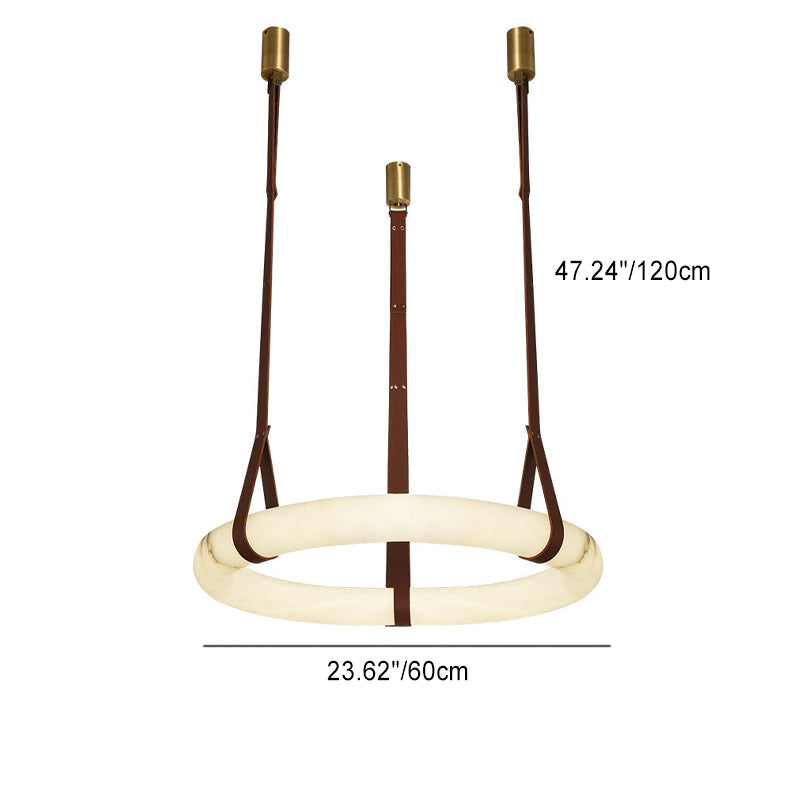 Contemporary Nordic Round Leather Copper Imitation Marble LED Chandelier for Living Room BulbSquare