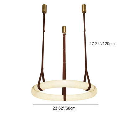 Contemporary Nordic Round Leather Copper Imitation Marble LED Chandelier for Living Room