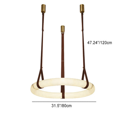 Contemporary Nordic Round Leather Copper Imitation Marble LED Chandelier for Living Room
