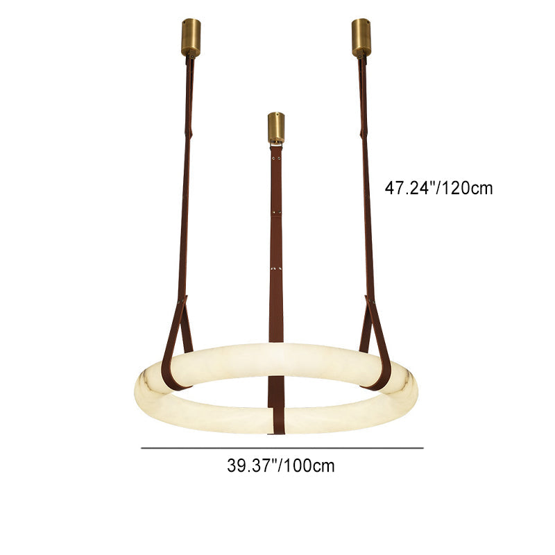 Contemporary Nordic Round Leather Copper Imitation Marble LED Chandelier for Living Room BulbSquare